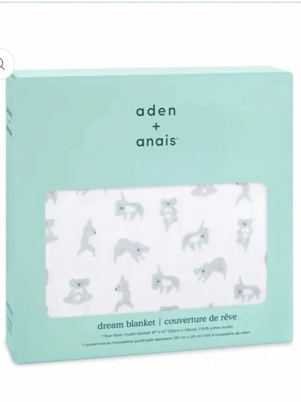 aden + anais Classic Muslin Dream Blanket - White with Gray Animal Motif